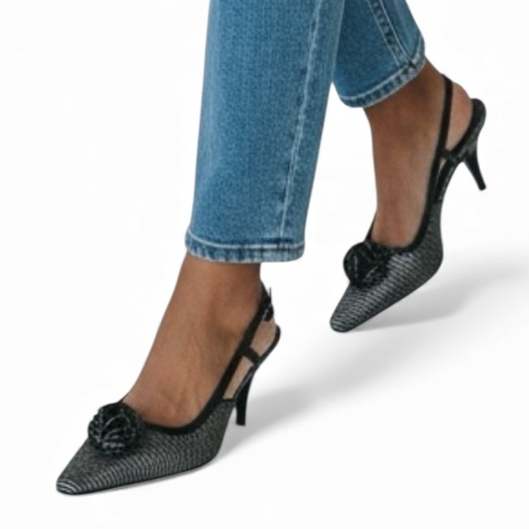 J.Renee Elisha Slingback Kitten Heels Black/Silver Patterned Women’s Size 12M - Picture 4 of 16